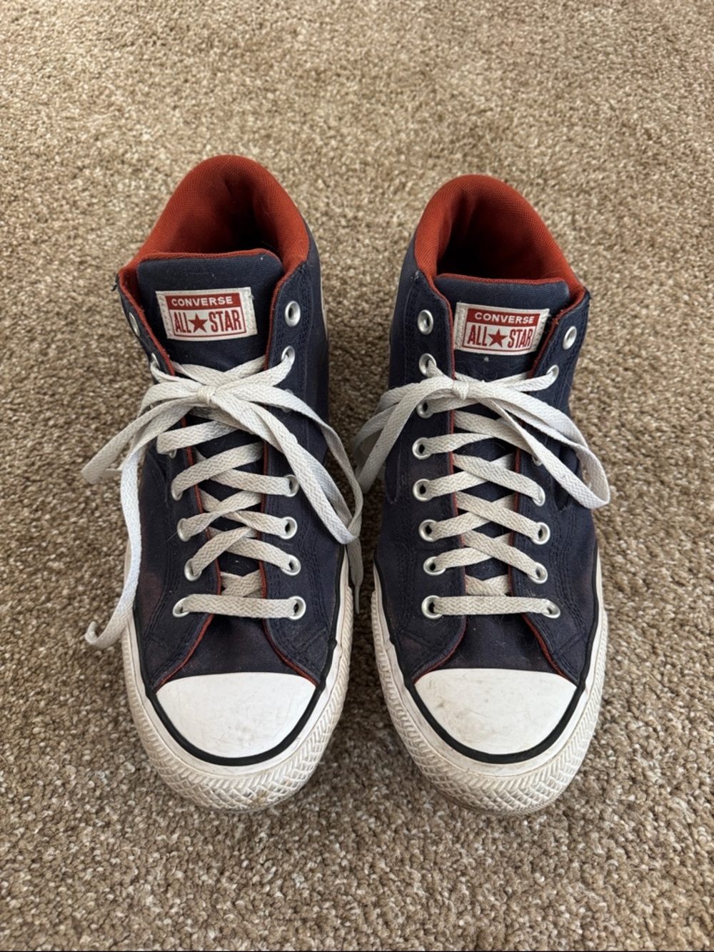 Converse Navy and Red High-Top Sneakers